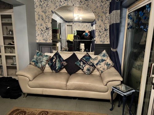 White cream leather seater - white, 3