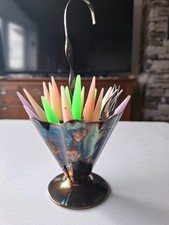 Vintage set of Hors d'oeuvre, snack and cocktail forks with metal umbrella stand