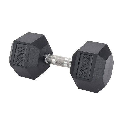 10kg rubber hex dumbbell - rubber, ergo