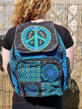 Peace + Spiral Patchwork Backpack | Cotton Stonewash Rucksack | Hippy Bohemian