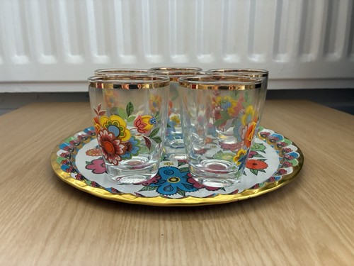 Vintage floral tea glasses - x6,