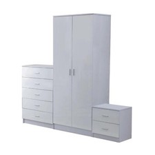 HOMCOM High Gloss Home Furniture Set Wardrobe Chest Bedside Table 7 Drawer White