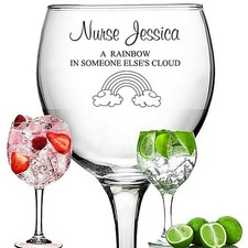 Personalised Engraved GIN glass 63cl Large BIRTHDAY begin (NURSE NHS RAINBOW)