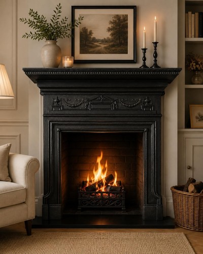Victorian cast iron fireplace - cast,