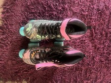 Pair Of Roller Skates Size 4 Pink Black Green Good Condition