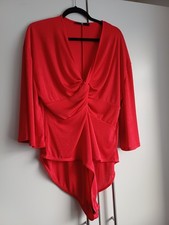 Red Stretch Gathered Neckline Bodysuit Ribbed Lycra From Very - Size 20