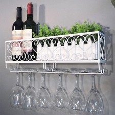 Wall Mounted Metal Wine Glass Rack Shelf Bar Drink Bottle Storage Display Holder