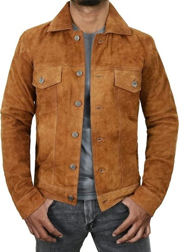 Vintage suede leather trucker - leather,