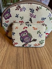 Signare NWOT Owl Tapestry Design Make-Up Bag & Smaller Purse/Bag.