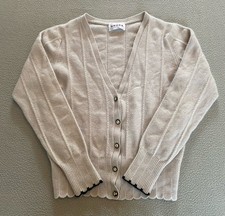 BRORA CARDIGAN SZ 12 SCALLOP GREY 100% CASHMERE SCOTLAND KNIT MUST SEE DETAILS