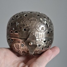3"ORIENTAL PIERCED WHITE METAL CRICKET BOX NOW USED FOR POTPOURRI/INCENSE HOLDER