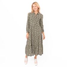 Seasalt Womens Dress Green Felicity Midi Cotton Jersey 3/4 Sleeve Collar Button