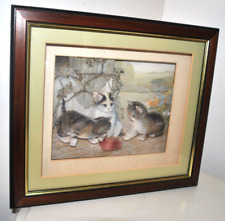 Ruane Manning 'Cats Drinking Milk'- Framed Decoupage- Vintage 3D Art- Beautiful