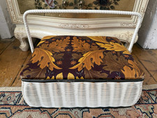Vintage Woven Wicker Floral Tapestry Material Sewing Box Basket Mid Century CW