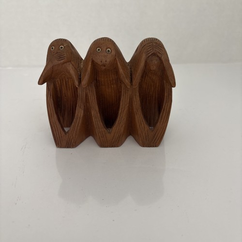 Three wise monkeys wood carved - wise,