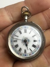 Antique Hallmarked Swiss Silver Ladies Pocket Watch Engraved Available Worldwide