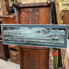 Huge Vintage Oil Painting Of Preston’s First  Electric Train By W Southworth 70s