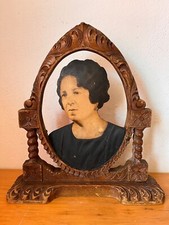 Antique Mexican PHOTO FOTOESCULTURA WOOD CARVING HAND PAINTED FOLK ART 30's #2