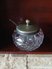 Vintage Cut Glass Crystal Marmalade Jam Honey Pot with Lid