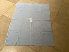 Vintage Cute Teddy Small Blue Candlewick Blanket Comforter Crib Cot