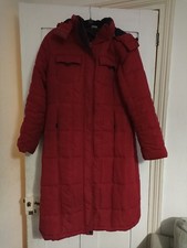 COTTON TRADERS SIZE 12UK WOMENS RED QUILTED PADDED LONG WINTER JACKET COAT HOOD