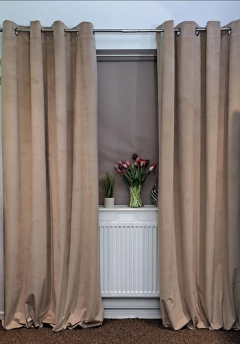 Eyelet beige velour curtains - beige,