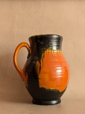 Vintage Antique Crown Ducal Large Orange & Black Drip Glaze Jug