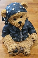 Youngs Inc Large Resin Biker Teddy Bear Figure Sculpture 1980s 28cm