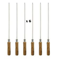 6 x 8MM BBQ SKEWERS WOODEN HANDLE KEBAB STICKS GRILL 21'' LONG STAINLESS STEEL