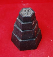 Vintage Cast Iron Hexagon Grocers Balance Scale Weights Set of 4