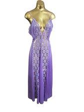 Vintage 1970s Purple Lace Full Length Nightgown Slipdress - Size Medium