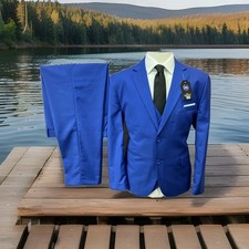 Mens Blue Tailored Fit Modern 3 Piece Suit C44S W36 L29 New