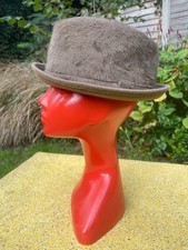 Vtg  dark green furry  Retro Pork Pie Hat Makins New York  Size XL