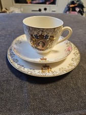Queen Elizabeth Coronation 1953 Cup Saucer Sideplate Victoria Pottery Swinnerton