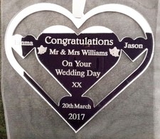 WEDDING GIFT PRESENT, HEART SHAPE PERSONALISED WITH SURNAME BRIDE AND GROOM  
