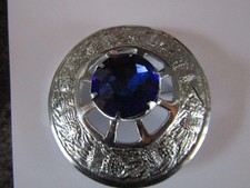Scottish Kilt Fly Plaid Brooch - Celtic Blue Stone