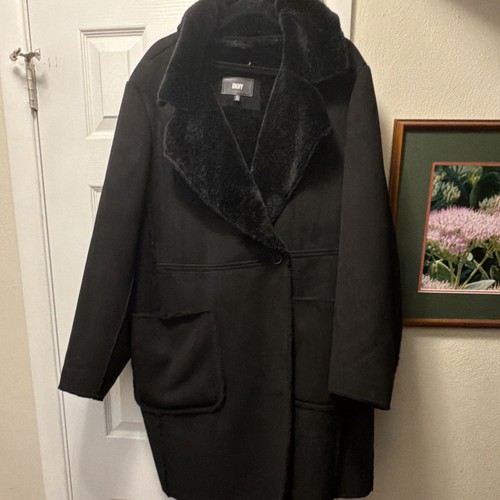 Dkny black mid length - mid-length, overcoat