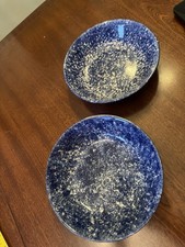 2 Vintage Blue Spongeware Bowl Made In England Pottery