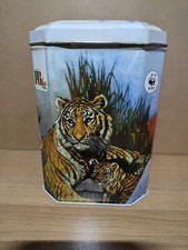 1986 PG tips tea caddy tin WWF animals collection 14x11cm colourful Collectible 