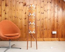Retro Teak Vintage Geometric 60s 70s Fabric Rocket Floor Lamp 120cm