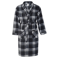 Men's Soft Warm Fleece Dressing Gown with Checkered Pattern