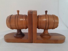 Vintage Wood Bookends Hand Made Wooden Keg Beer Barrel Book Ends