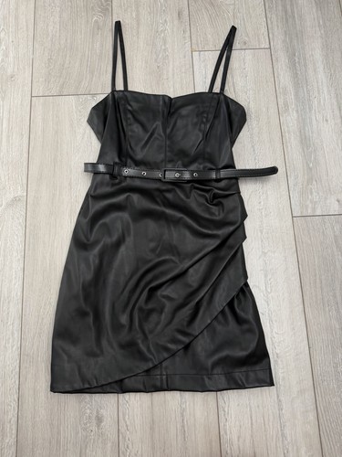 Black belted faux - black, leather