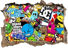 Graffiti sticker bomb style 3d Smashed View Wall Sticker Poster Bedroom Z712