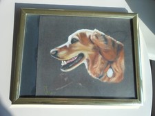 George W Warner Signed Original Pastel Portrait Lurcher Dog 1988