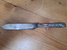 ornate silver handled vintage / antique fruit knife with etched blade