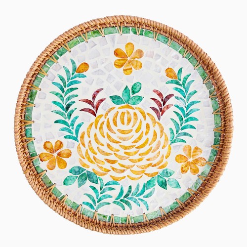 Large rattan serving tray - large,