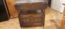 Priory Carved dark oak buffet drinks trolley drop leaf table cabinet cupboard