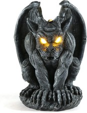 Large Winged Gargoyle Statue with Solar Lights Outdoor Decor, Sitting Gargoyle