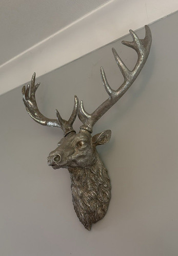 Silver metal stag head wall - silver,